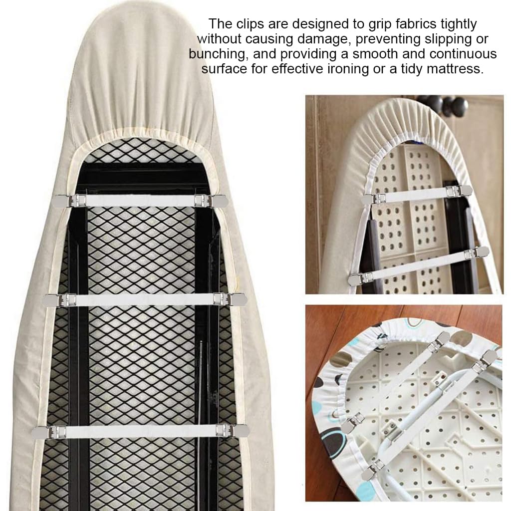 HASTHIP 9'' Dual Clip Fastener for Ironing Board Cover Elastic Fasteners for Ironing Board Utility Corner Fastener Straps for Seats Cover, Mattres, Sheet, 4Pcs HASTHIP 9'' Dual Clip Fastener for Ironing Board Cover Elastic Fasteners for Ironing Board Utility Corner Fastener Straps for Seats Cover, Mattres, Sheet, 4Pcs